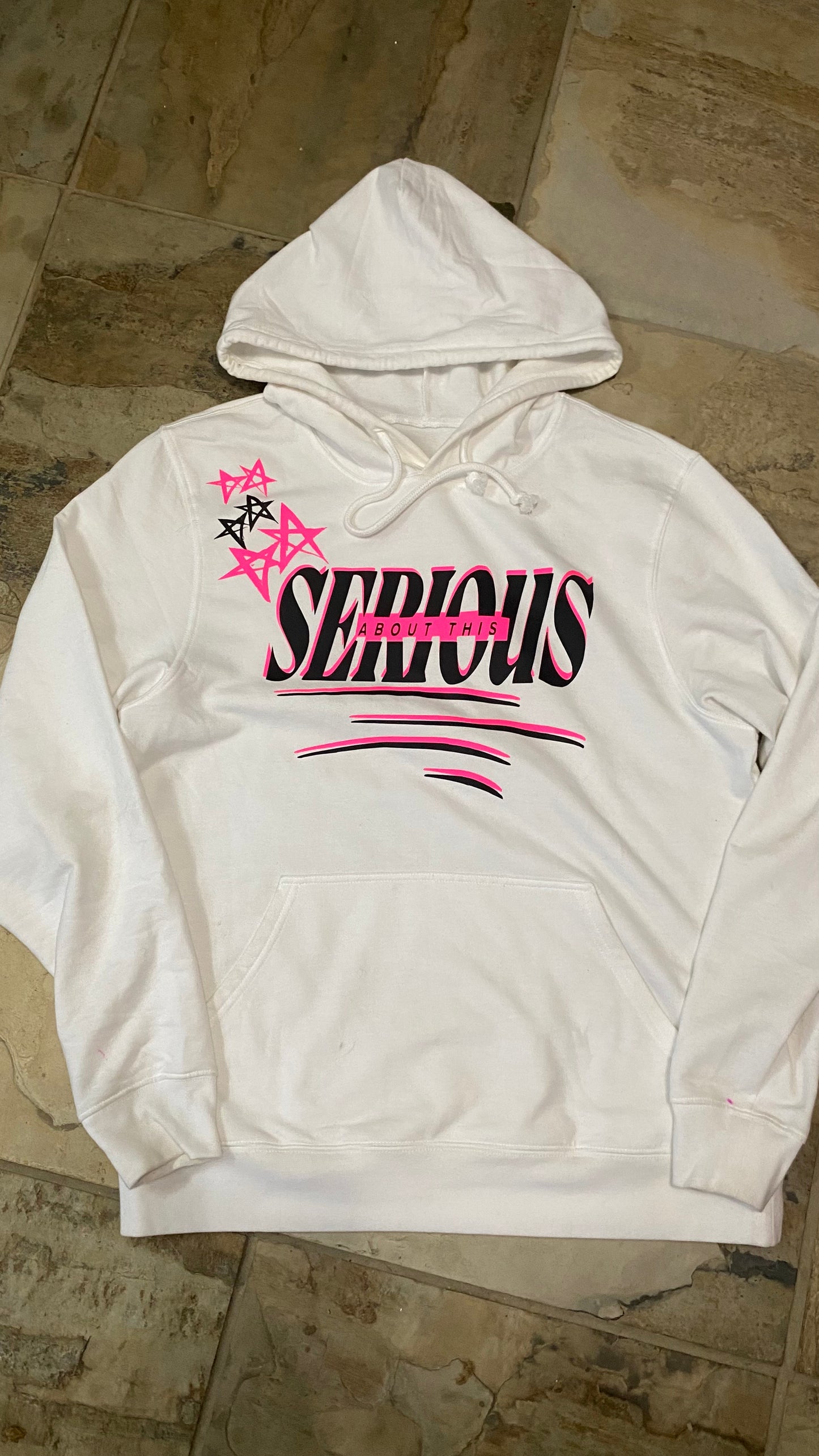 SERIOUS lightweight hoodie (pink,black,white )