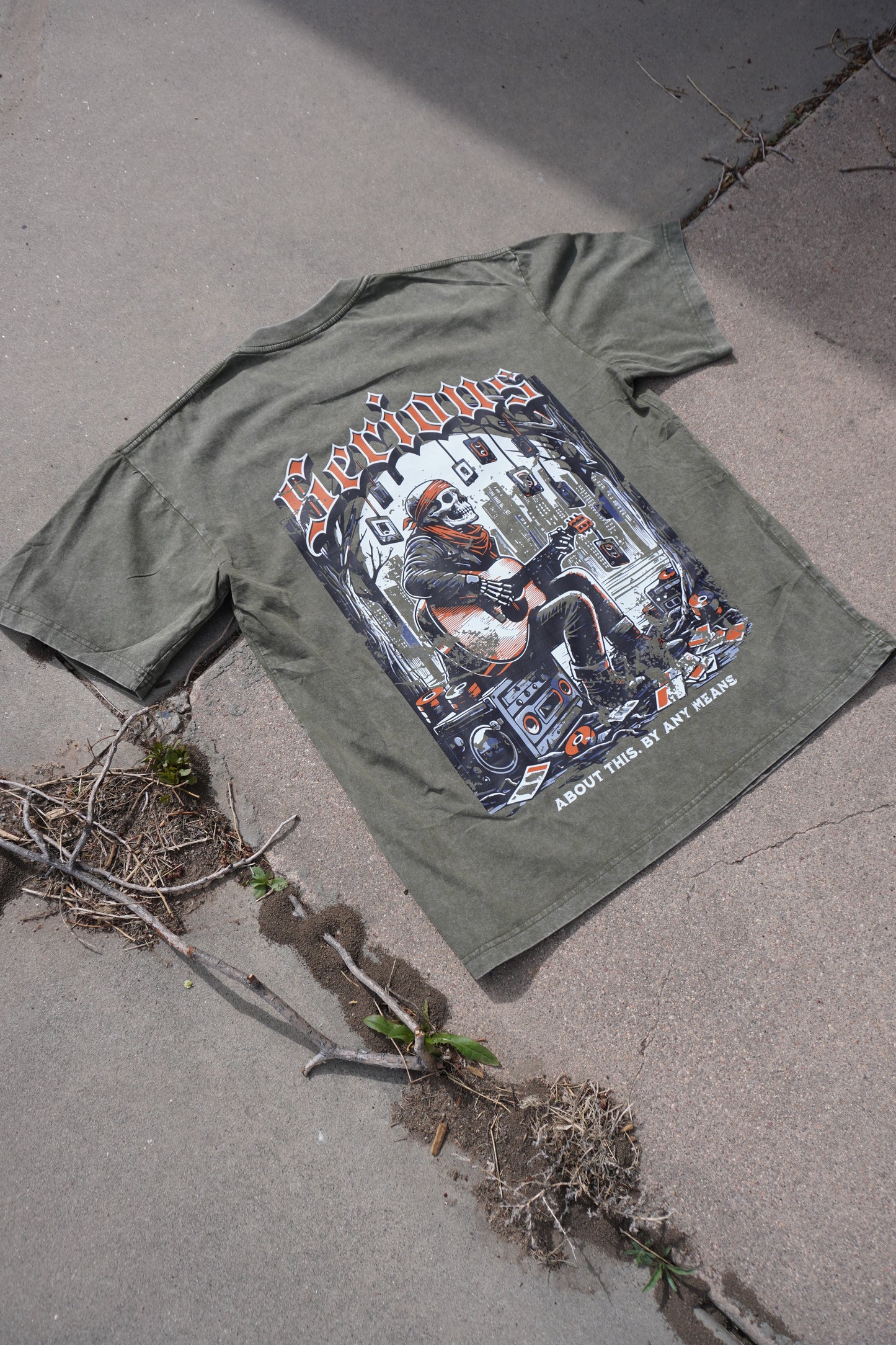 By Any Means - army green t shirt