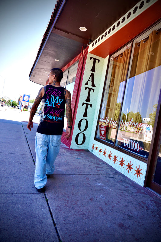 Art tanks (pink, blue, red)